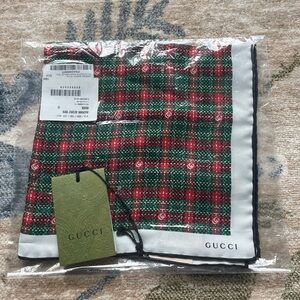 NWT Gucci Green & Red Plaid Silk Scarf Twill